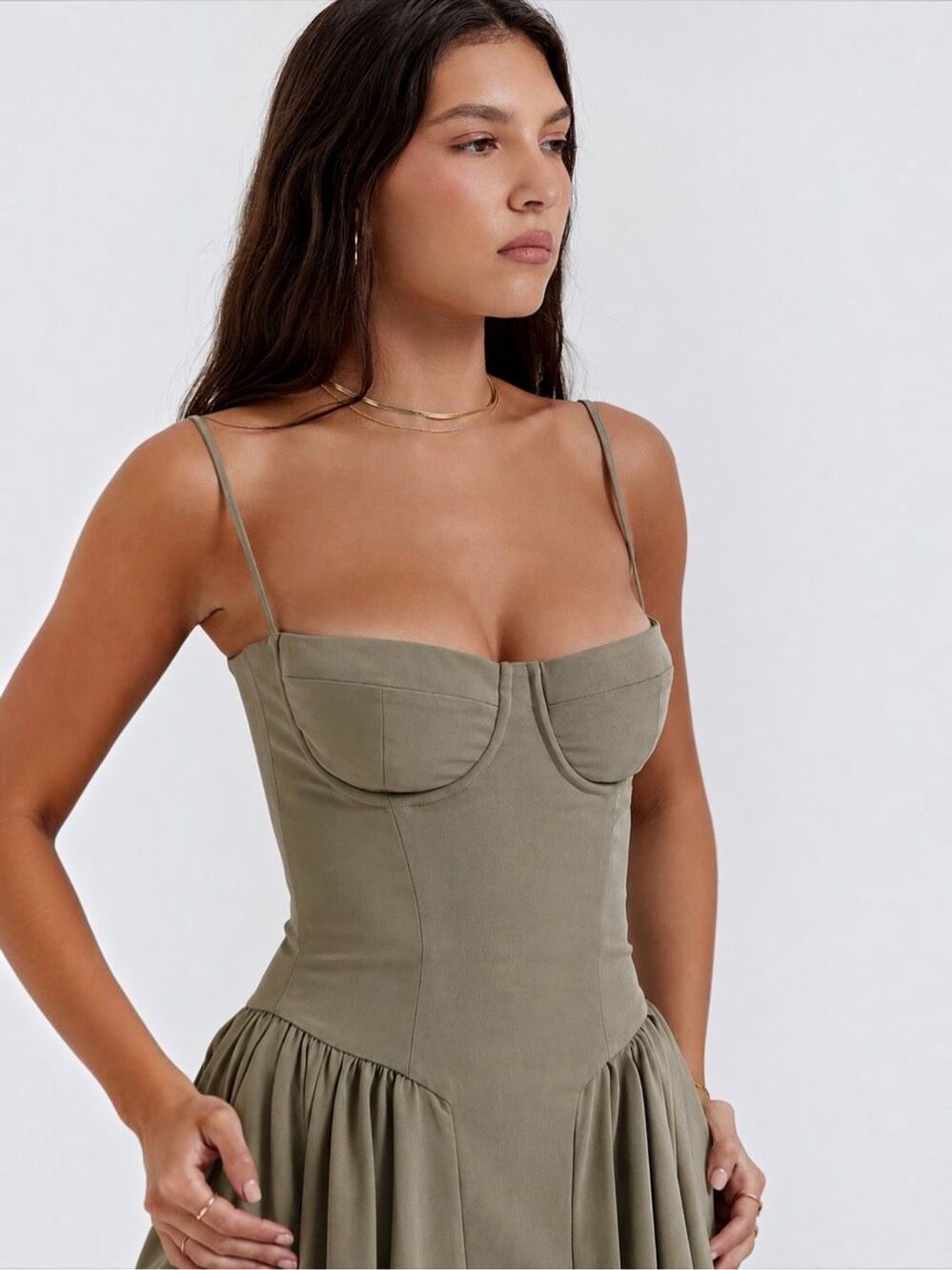 NWT House of CB Samaria Elm Taupe Corset Midi Dress M Romantic Coquette Wedding - Picture 15 of 16
